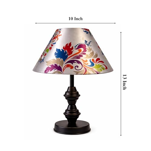 Image of tu casa Modern Table Lamp with Crimson Floral Satin Shade | Metal Iron Base Decorative lamp for Living Room| Decorative Lighting for Living Room,Designer Table Lamp for Gifting (Vivid Petal Fusion)