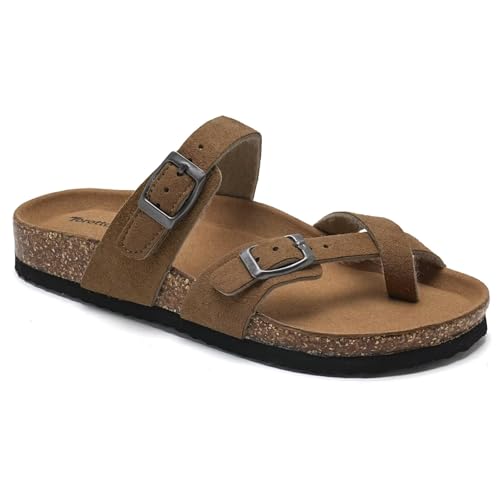 Image of Torotto Boys Girls Sandals with Cork Footbed Adjustable Buckle Casual Flip Flops Sandals Open Toes Flat for Kids Toddler