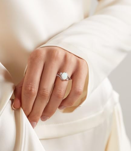 Opal Rings For Women 925 Sterling Silver White Oval Wedding Ring with Zirconia for Engagement Jewelry for Wife Her2