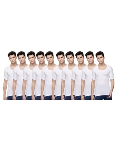 Image of Dollar Lehar Men Combed Cotton Round Neck with Sleeve Vest -White