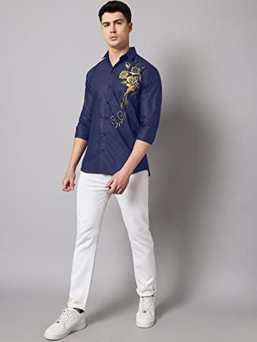 Image of Zombom Men's Regular Fit Cotton Blend Printed Spread Collar Full Sleeve Casual Shirt