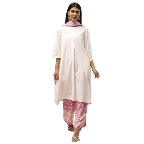 Image of BIBA Women Cotton Straight Printed Suit Set
