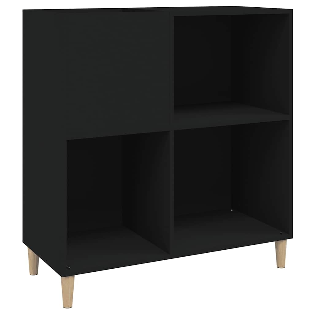 Générique Drewniana szafka winylowa, czarna szafka dyskowa 84,5 x 38 x 89 cm z drewna konstrukcyjnego do przechowywania i eksponowania płyt LP, z wytrzymałym blatem na gramofon i stabilnymi nogami.
