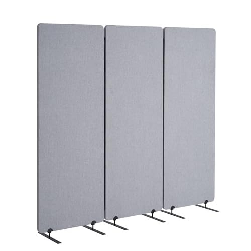 VEVOR Biombo Separador de Ambientes de 1840 x 350 x 1655 mm, Divisor Plegable de 3 Paneles de Poliéster Pet Insonorizado Mamparas Divisorias Independientes de Privacidad para Estudio de Oficina, Gris