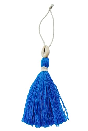 Image of Zippy Flora Handmade Cotton Tassels with Cowrie Shells for DIY & Crafts Project, Pack of 10 (Firozi)