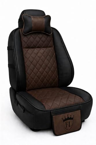 Image of Ultra Comfort Luxury PU Leather Brown Seat Cover Cushion for All The Cars,SUV,Office Chair,Home Chair with Neck Rest Pillow-Easy Strap Fit,Pocket Flap(Universal Fit,1 Pack)