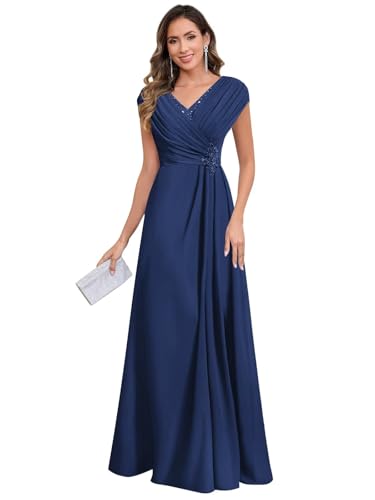 Lace Applique Mother of The Bride Dresses for Women Long Beaded Chiffon Wedding Guest Dress