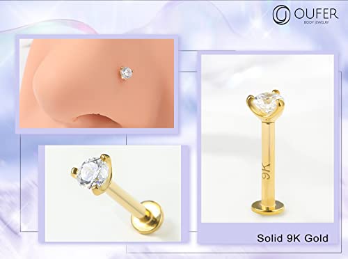 Oufer Lip Rings Stud, 16G 9K Solid Gold Internally Thread Lip Piercing Jewelry, Clear Cz Helix Tragus Conch Lobe Labret Piercing Jewelry #TOP5
