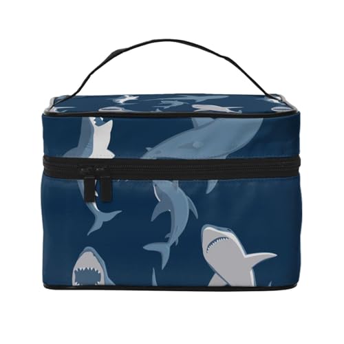 漫画サメ魚ブル 化粧ポーチ メイクボックス 化粧品収納 洗面用具ポーチ コスメポーチ 大容量 可愛い 軽量 防水 ポーチ コスメぽーち 男女兼用