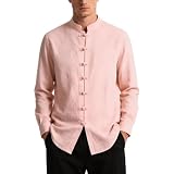 Generisch Tai Chi Hemd Herren Tang Anzug Chinesischer Stil Langarm Leinenhemd mit Taschen Einfarbig Traditionelle Kampfkunst Kleidung Atmungsaktiv Kung Fu Oberteile Hemdbluse Für Stehkragen Knöpfe