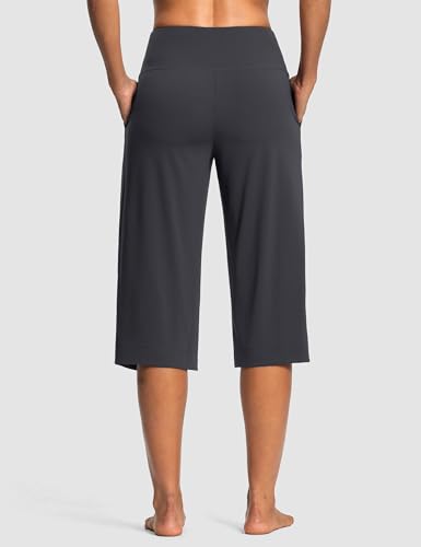 Image of ISEEGZ 15 inch /18 inch /21 inch Capri Pants for Women High Waist Wide Leg Yoga Capris with Pockets Stretchy Loose Fit Casual Workout