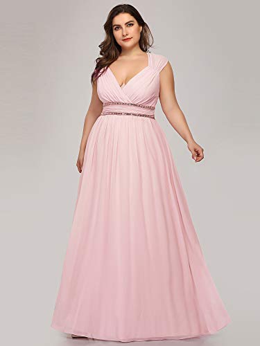 Robe de soirée maxi rose fluide à col en V de cérémonie - 2
