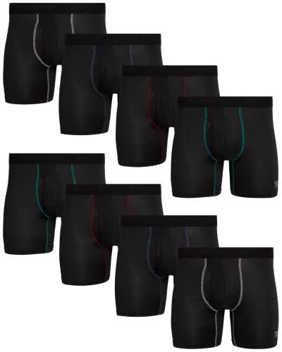 Reebok Men's Underwear - Performance Boxer Briefs with Fly Pouch (8 Pack), Size X-Large, All Black With Contrast