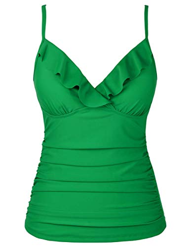 Image of Hilor Women's Tankini Tops Shirred Ruffled Swimsuits V Neck Swimwear Top