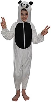 Kaku Fancy Dresses Fleece Panda/Polar Bear International Animal Costume For Kids - White & Black, 7-8 Years | Animal Fancy Dress For Boys & Girls