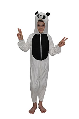 Kaku Fancy Dresses Fleece Panda/Polar Bear International Animal Costume For Kids - White & Black, 7-8 Years | Animal Fancy Dress For Boys & Girls