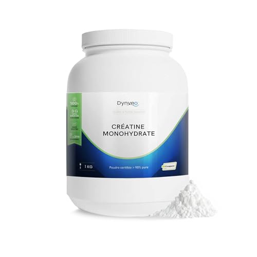 Créatine Monohydrate Creapure® en Poudre 1 kg - Force Musculaire & Performances physiques - 100% pure - Adaptée à tous - Goût neutre - Hautement assimilable - Fabrication Allemande - Dynveo