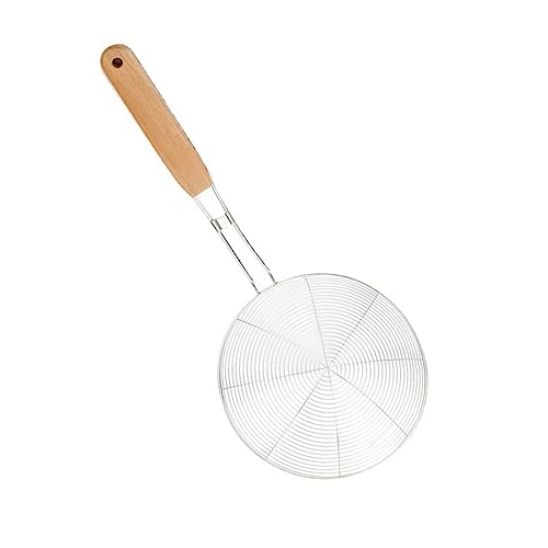 BRIGHTFUFU 1Pc Stainless Steel Mesh Strainer Spoon Skimmer for Cooking and Frying Convenient Wall Storage Design Kitchen Tool