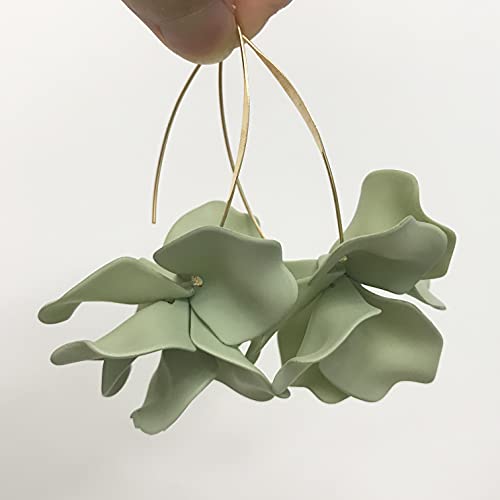 Jiuiql Handmade Bohemian Matt Acrylic Large Flower Dangle Drop Earrings Unique Exaggerated European Resin Tiered Rose Petal Flower Line Earrings For Women Girls Statement Beach Jewelry Gifts (Mint Green) #TOP2