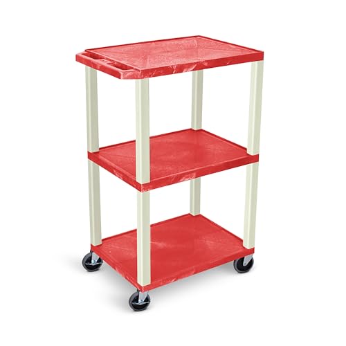 Chariot utilitaire Luxor UCPL1R à 3 étagères de 106,7 cm rouge et mastic