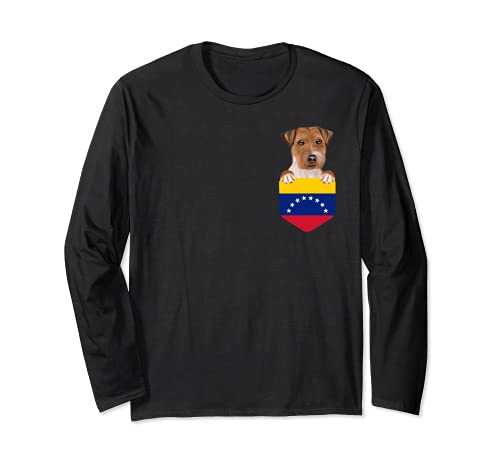 Venezuela Flag Russell Terrier Dog In Pocket Long Sleeve T-Shirt, Black