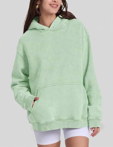Image of FAIABLE Womens Oversized Acid Wash Hoodie Unisex Heavyweight Fleece Cotton Hoodies Vintage Washed Sweatshirt for Women