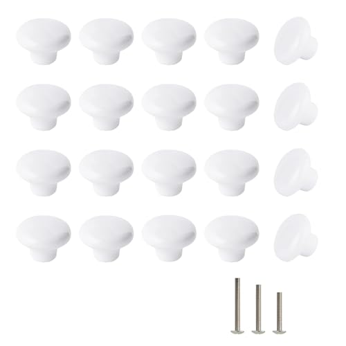 ShipeeKin Lot de 20 bouton de meuble Boutons En Céramique Blanc, Poignée Porte Armoire Tiroir Cuisine Poignée De Traction 32mm