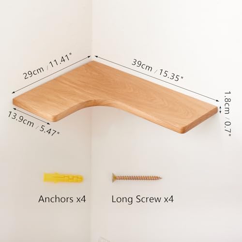 OAKERLAND Estante esquinero flotante de roble macizo montado en la pared para sala de estar, dormitorio, baño y cocina - imagen 3