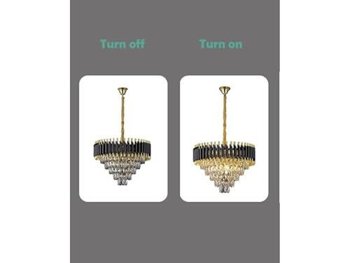 Image of Zingy Modern 5-Tiers Crystal Pendant Light Black Gold Round Ceiling Light Fixture (Antique, 600mm), 3 Colors Led Plate Included Warm White, Natural Light, Chandelier Light (L-60*B-60*H-75 Cm) A