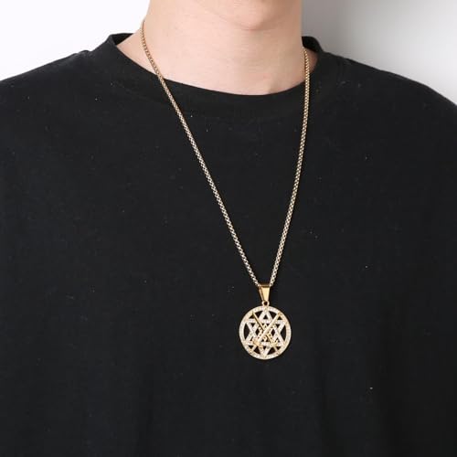 HZMAN 18K Gold Plated Seal of Solomon Hexagram Necklace for Men Stainless Steel Crossed Swords Star of David Talisman Pendant Jewelry Gift2