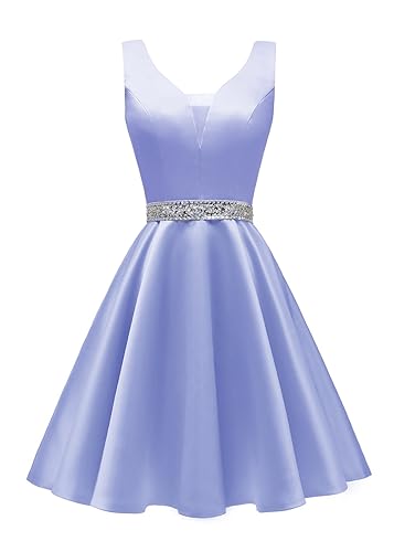 Satin Glitter Homecoming Dresses for Teens Short Prom Dress V-Neck Beaded Evening Formal Cocktail Party Gowns