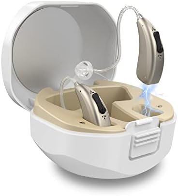 Rechargeable Hearing Aids for Seniors Severe Hearing Loss, Earrck Digital Hearing Amplifier with Noise Cancelling,Hearing Aid with Magnetic Charging Case and Volume Control, Dual Micphone (Gold)