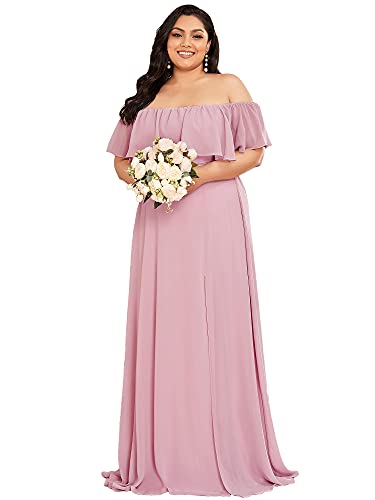 Ever-Pretty Plus Damen Schulterfrei Rüschen Dekolletiert Chiffon Hohe Taille Große Größe Elegant Maxi Partykleider Malve 58 Cover