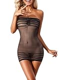 RNHGBB Women's Sexy Strapless Lingerie Mesh Sheer Tube Mini Dress Chemise Bodysuit Valentines Day Lingerie Black, Onesize 70-165lbs