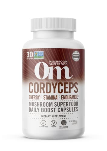 OM MUSHROOM SUPERFOOD Cordyceps Mushroom Capsules Superfood Supplement 90 Count 30 Days Organic Energy Supplement for Stamina and Endurance