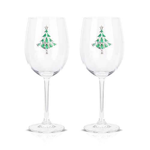 Vipush Christmas Wine Glasses Set Of 2-19 Oz Drinking Cups With Snowflake Crystal Xmas Holiday Wineglass Gift Winter Glassware Diamond-Encrusted Cups #TOP8