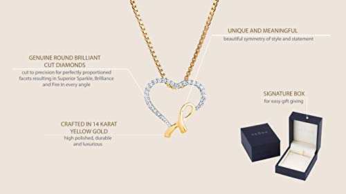PEORA Genuine Diamond Cross and Ribbon Pendant for Women 14K Yellow Gold, Elegant Diamond Necklace, April Birthstone, Gifts for Birthday, Anniversary, Wedding, w/Jewelry Box3