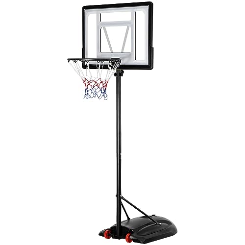 JupiterForce Portable Basketball Hoop Outdoor, 7.2-9.2ft Height Adjustable Basketball Hoop Goal System with 32 inch Basketball Backboard, Stand, Fillable Base, and Wheels for Kids, Teenagers, Adults