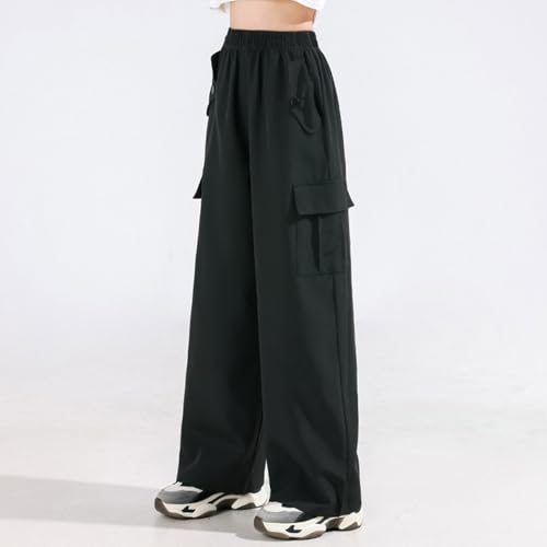 Teen Girls Straight Wide Leg Sweatpants Multi Pockets Cotton High Waist Elastic Long Joggers Pants Kids Baggy Trousers3