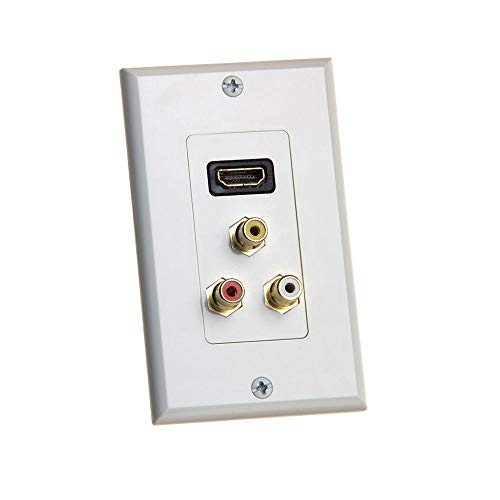 Cmple - HDMI with 3RCA Jack Composite Combo Wall Plate Gold Plated HDMI 3RCA Wall Plate Video Audio Outlet Panel, White