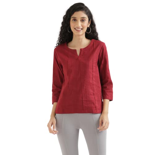 Image of SAADAA Everyday Cotton Top | Women's Regular Solid Color Top | Casual /Office Wear