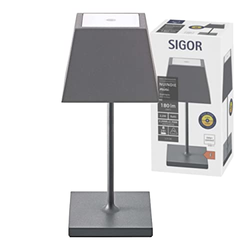 SIGOR Nuindie Mini - Lámpara de mesa con pila de led regulable para interiores & exteriores, altura de 25 cm, recargable con Easy-Connect, 24 h de iluminación, Gris grafito Cover