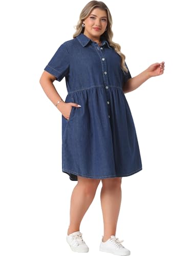 Image of Agnes Orinda Denim Dress for Women Plus Size Button Down Babydoll Sundress Jean Dress with Pockets 2026 Vacation