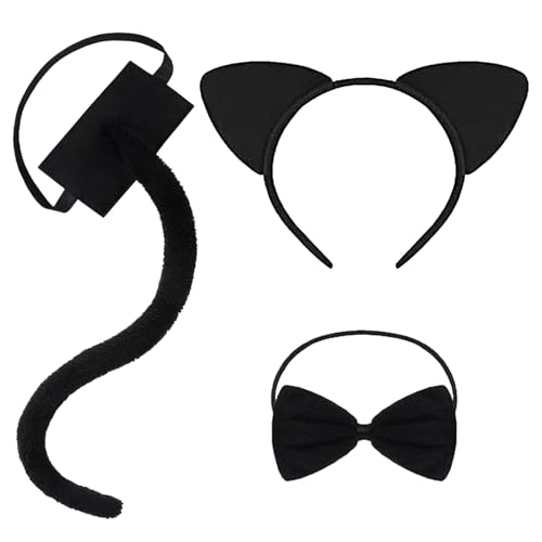 UILYNIU 3 Pièces Déguisement Chat Déguisement Animal Enfant Adulte Chat Oreilles Bandeau Chat Long Queue Collier Chaton Noeud Papillon, Animal Cosplay pour...