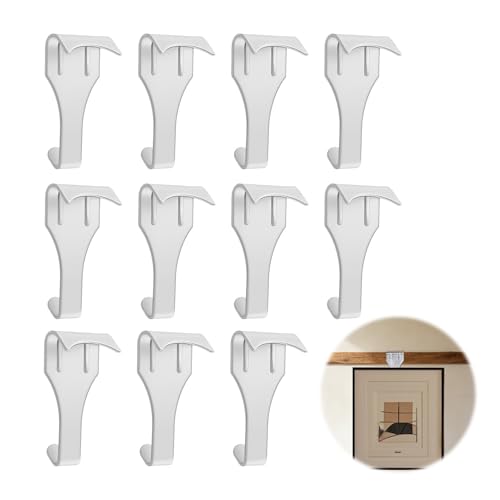 10PCS White Picture Rail Hooks for Hanging Frames, Heavy Duty Picture Frame Hooks for Plate Hangers for Walls, White Picture Hooks for Artwork Display, Picture Hanging Kit