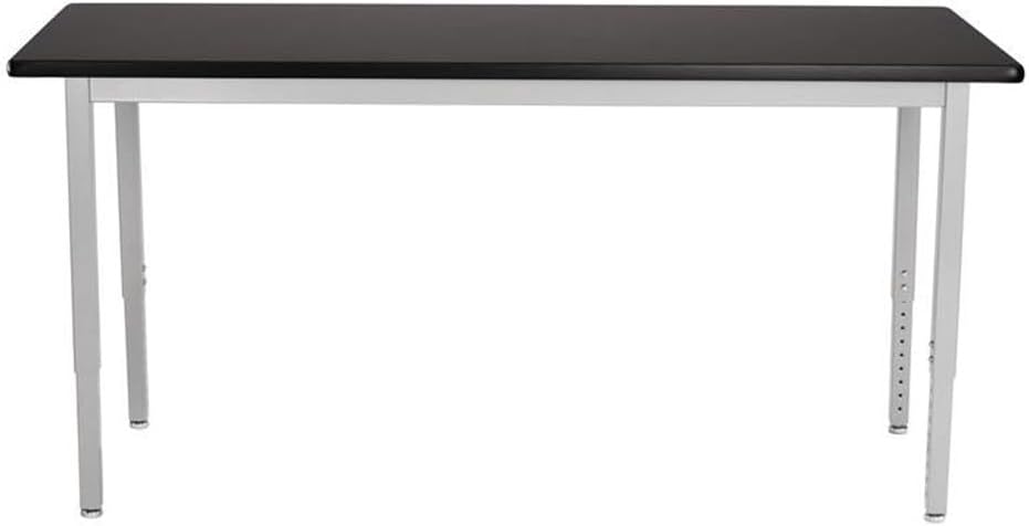 Pemberly Row 30x60 Metal Science Lab Table, Adjustable Height Steel Frame, Black HPL Top, Heavy-Gauge Construction, Industrial Workbench for Laboratory, Workshop, or Industrial Use