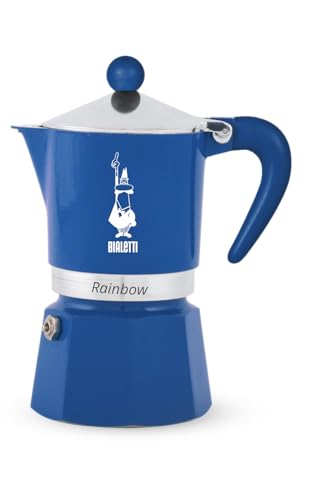 Bialetti Rainbow Moka Pot – 3 Cup Espresso Maker With Safety Valve – Schiaccianoci Limited Edition - Blue Italian Stovetop Coffee Maker