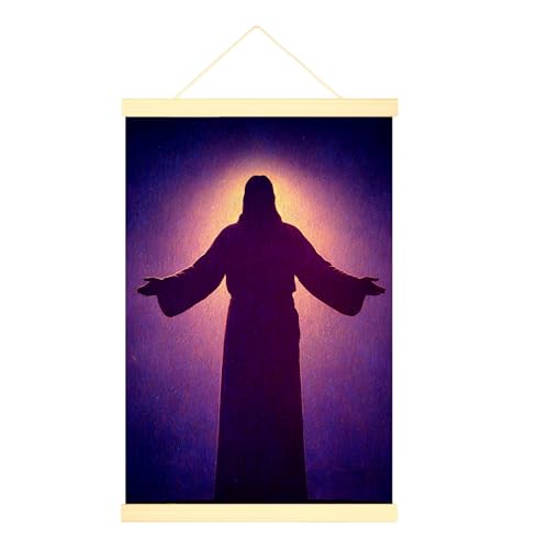 Silhouette - Lienzo decorativo para colgar en la pared, bata religiosa espiritual con brazos extendidos, sin violeta, póster colgante con marco, decoración de baño, cocina, dormitorio, 40,6 x 60,9 cm