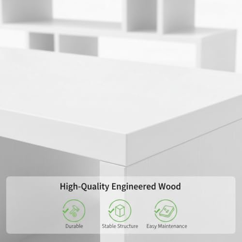 Image of FURLAY Zentro White Coffee Table for Living Room, Modern Engineered Wood Center Table with Multi-Level Open Storage Shelves, 90 x 40 x 40 cm (FWCT2-White)