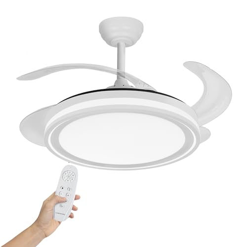 LUMIKING Lampara Ventilador de Techo con Luz LED, 107 CM - Silencioso de 30 W de Motor con 4 Aspas - Ventiladores de Techo con Tonos de Luz y Funcion Verano/Invierno con Temporizador (Blanco)